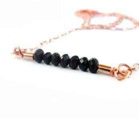 Delicate everyday jewelry, black crystal bar, rose gold chain, simple necklace, Mother's Day Gift for her under 25
