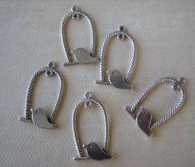 5PCS - Alloy Antique Silver Bird Swing Charms - 32x18mm - Findings by ZARDENIA