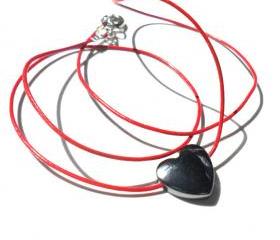 Everyday necklace Leather and hematite heart Simple Minimalist fashion Stiletto Gift for her under 20