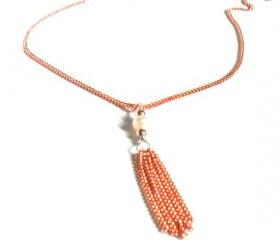 Necklace dainty chain pure copper tassel pearl sterling silver High Fashion shabby chic metallic spring trends For Her Gift Under 25