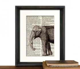 Elephant Art Print - Fathers Day Graduation Gift Present - Home Office Decor MATTED
