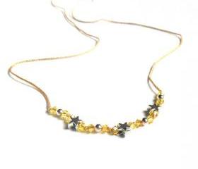 Everyday necklace sterling silver beads silver stars silk thread swarovski crystals -Barely there- fashion butternut Gift for her under 15