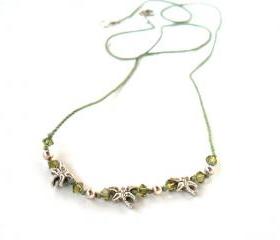 Everyday necklace pure silk swarovski crystals and sterling silver beads - Barely There Dragonflies - for her Under 15