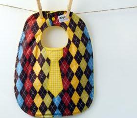 Tie Baby Bib - Argyle Oversize Baby Bib with Snaps