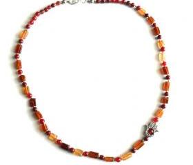 Silk knotted Necklace Hessonite red Jade Hamsa Fatima Hand beaded necklace gift for her under 50