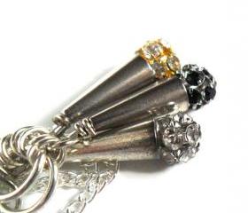 Necklace Swarovski Rhinestone Disco Ball trio pendant gold, silver black high fashion Metallic Valentine's Gift. For Her. Gift Under 20