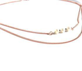 Necklace double chain pure copper pearls sterling silver bar High Fashion shabby chic metallic Valentine's Gift. For Her. Gift Under 30