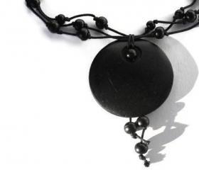 Black Wood Necklace with Pendant. Hand Knotted Necklace. 