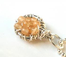 Necklace Sterling silver wire wrapped Pendant Charm - Full of Wishes - Aventurine beads natural Mother's Day Gift For Her Under 25