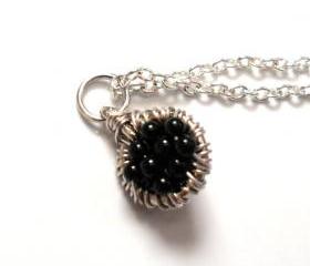 Onyx Capricorn gemstone Necklace Sterling silver Pendant Charm -Caviar- For Her Under 25