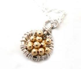 Necklace Pendant Charm sterling silver Gold filled beads -Full of wishes- Metallic. Valentine's Gift For Her Under 30