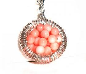 Sterling Silver wire wrapped pendant, Coral necklace, Full of wishes, Mother's day, gift for her under 30