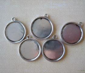 5PCS - Antique Silver Pendant Settings - Round - 25mm - Jewelry Findings by ZARDENIA