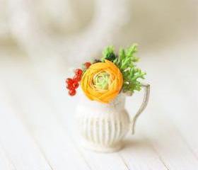 Dollhouse Miniature Flower - Orange Ranunculus Flower Arrangement