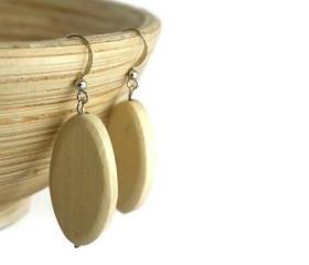 Chunky Bead Earrings with Natural White Oval Wood Beads. Beaded Earrings with Nickel Free Hooks.
