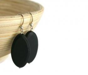 Beaded Earrings with Black Wood Beads on Nickel Free Fish Hooks.