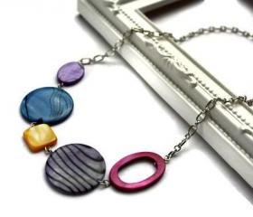 Fashion necklace purple, electric blue, fuchsia and yellow shell beads. Chunky necklace. Ready to ship.