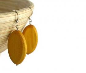 Wood Earrings with Mustard Yellow Wood Beads. Yellow Beaded Earrings with Nickel Free Hooks.