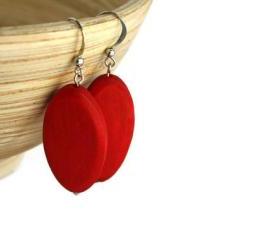 Wood Earrings with Bright Red Wood Beads. Red Beaded Earrings with Nickel Free Hooks.
