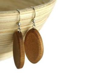 Beaded Earrings with Light Brown Wood Beads on Nickel Free Fish Hooks.