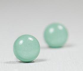 Cockatoo Green Shimmer Stud Earrings - Polymer Clay Stud Earrings - Posts Earrings Jewellery - Handmade Polymer Clay Earrings Jewelry