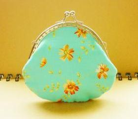 Small Metal Frame Blue Pouch - Flower Breeze - Coin Purse - Framed Purse Frame - Blue Small Pouch - Gift under 15