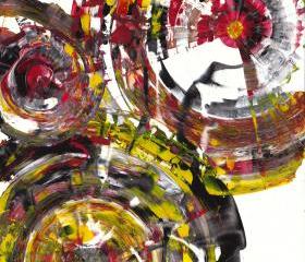 Original Abstract Painting - Modern Art - Rich Round Red and Yellow Spherical Joy 842.120911 