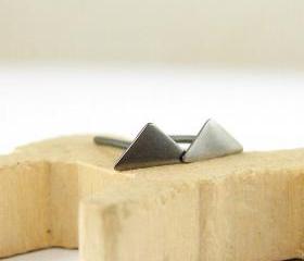 Tiny triangle studs . Minimalistic sterling silver earrings