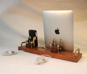 DUAL Unit - iPad - iPhone - iPod - EX Dock - Sync and Charging iDock Station- Custom Built Oak Model..