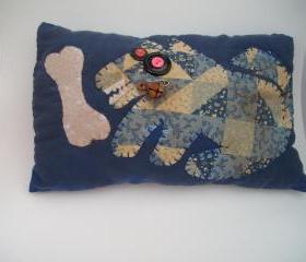 Primitive Whimsical Pillow - Appliqued Australian Cattle Dog or Blue Heeler