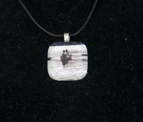 Canoe Glass Pendant on Black Cord