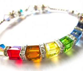 Sparkling Swarovski Crystal " Covenant" Cube Bracelet, rainbow bracelet, Summer jewelry,religious jewelry, sparkle for a cause