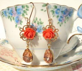 Amber Rose - Vintage Glass Jewel Earrings