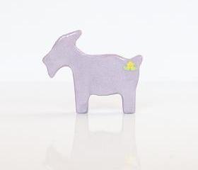 Lilac Goat Figurine with Yellow Flowers