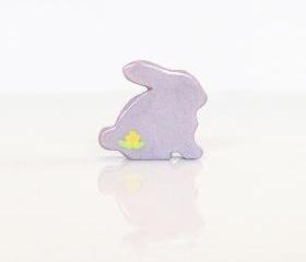 Lilac Bunny Figurine with Yellow Flowers