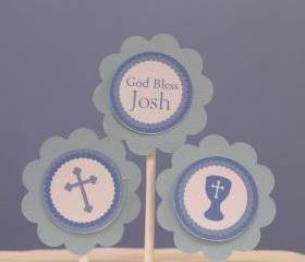 God Bless Blue Cross Cupcake Toppers