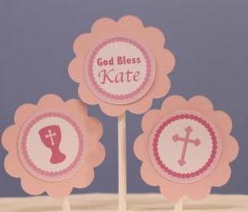 God Bless Pink Cupcake Toppers