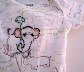 Unisex Onesie Hand Embroidered With Elephant and Palm Leaf