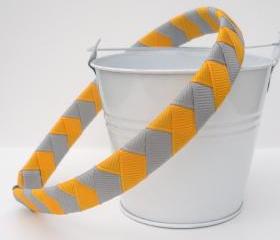 Girls Chevron Headband: half inch wide hand woven grey and gold headband 