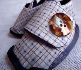 Handmade Boy Booties Denim Plaid Size 6 Months to 12 Months