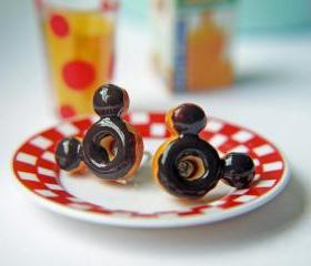 Mickey Mouse Inspired Doughnut Post Earrings. Hypoallergenic Titanium Posts
