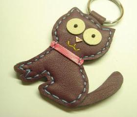 MoMo the Cat Leather Keychain ( Purple )