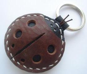 Penny the LadyBug Leather Keychain ( Brown - Thick Leather )