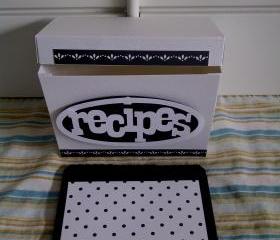 Recipe Box - Black and White Polka Dots