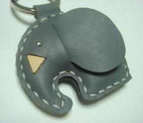 New Laura the Elephant Leather Keychain ( Dark Grey )
