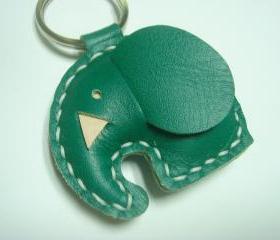 Laura the Elephant Leather Keychain ( Dark Green )