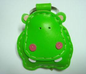 Hugo the Hippo Leather Keychain ( Lime Green )