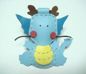 Puff the Magic Dragon leather keychain ( Light Blue )