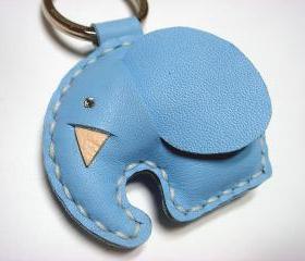 New Laura the Elephant Leather Keychain ( Light Blue )