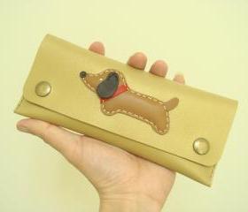 Jemma the Dachshund Leather Pencil Case ( Gold )